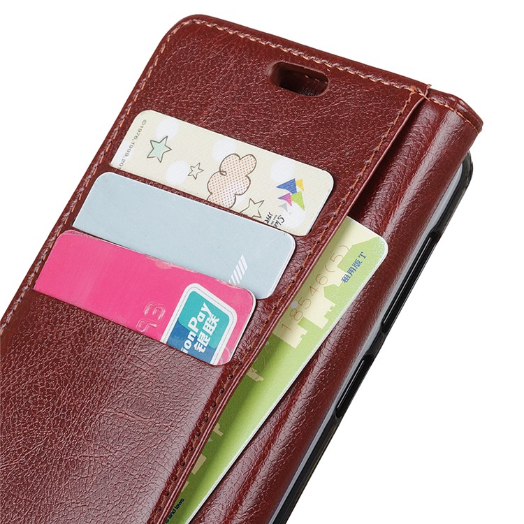 Glossy PU Leather Wallet Mobile Phone Case for Xiaomi Mi A2 Lite / Redmi 6 Pro - Brown-5