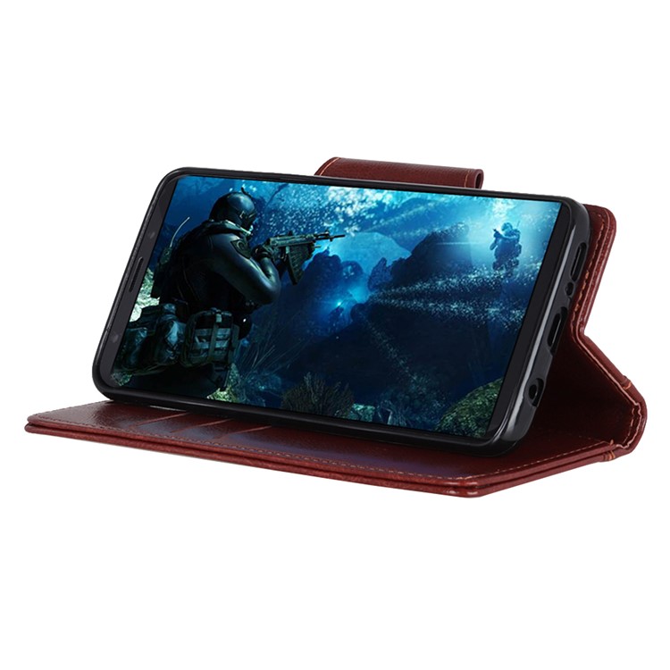 Glossy PU Leather Wallet Mobile Phone Case for Xiaomi Mi A2 Lite / Redmi 6 Pro - Brown-9