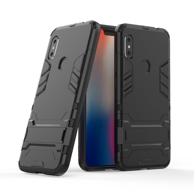 Cool Guard Plastic TPU Hybrid Mobile Phone Case with Kickstand for Xiaomi Redmi Note 6 - Black-1