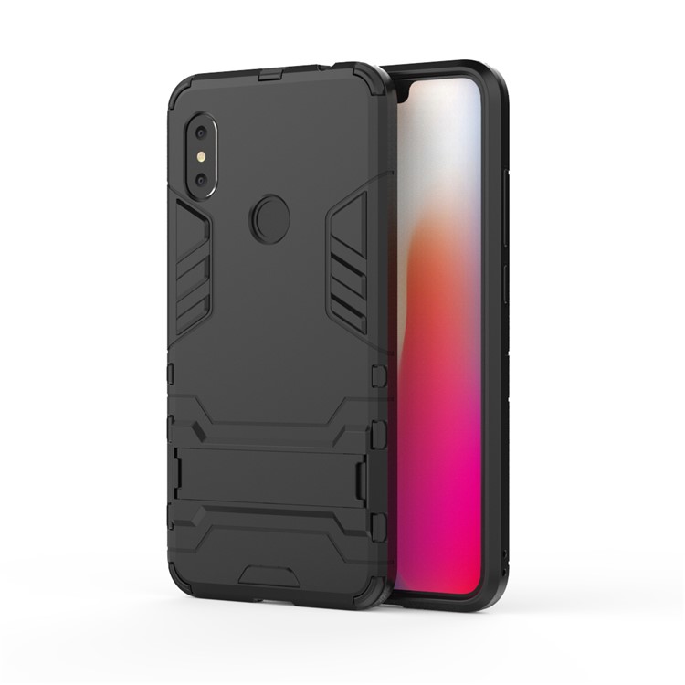 Cool Guard Plastic TPU Hybrid Mobile Phone Case with Kickstand for Xiaomi Redmi Note 6 - Black-2