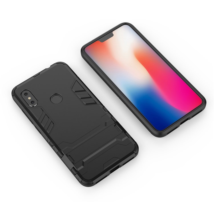 Cool Guard Plastic TPU Hybrid Mobile Phone Case with Kickstand for Xiaomi Redmi Note 6 - Black-3