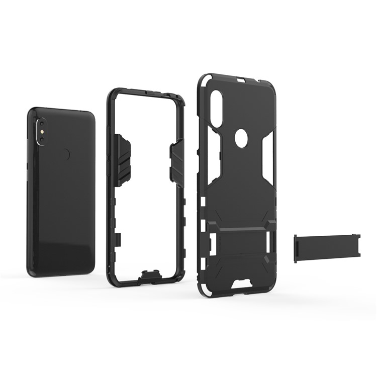 Cool Guard Plastic TPU Hybrid Mobile Phone Case with Kickstand for Xiaomi Redmi Note 6 - Black-5