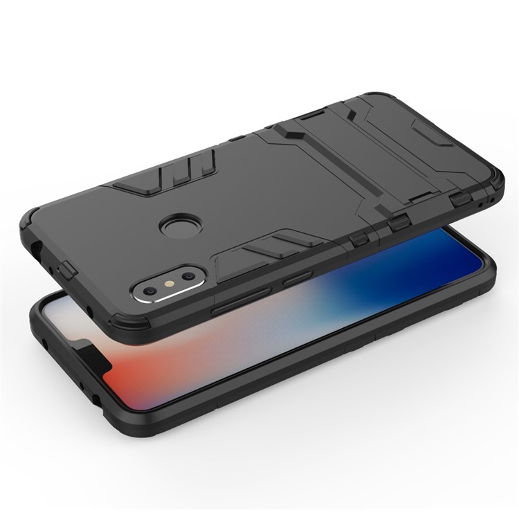 Cool Guard Plastic TPU Hybrid Mobile Phone Case with Kickstand for Xiaomi Redmi Note 6 - Black-6