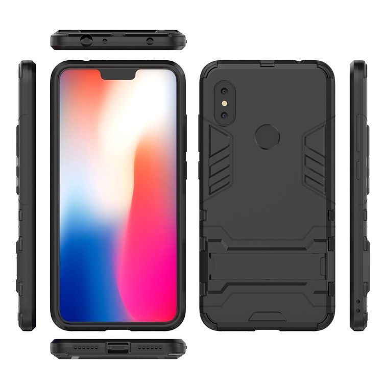 Cool Guard Plastic TPU Hybrid Mobile Phone Case with Kickstand for Xiaomi Redmi Note 6 - Black-7