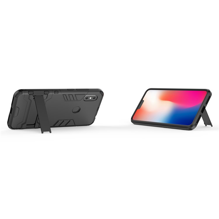 Cool Guard Plastic TPU Hybrid Mobile Phone Case with Kickstand for Xiaomi Redmi Note 6 - Black-8