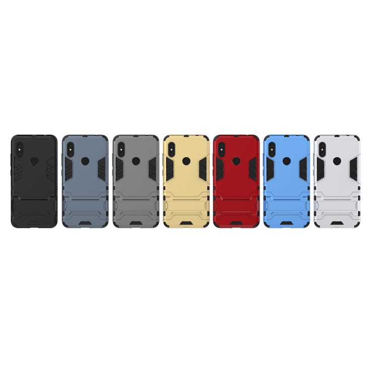 Cool Guard Plastic TPU Hybrid Mobile Phone Case with Kickstand for Xiaomi Redmi Note 6 - Black-9