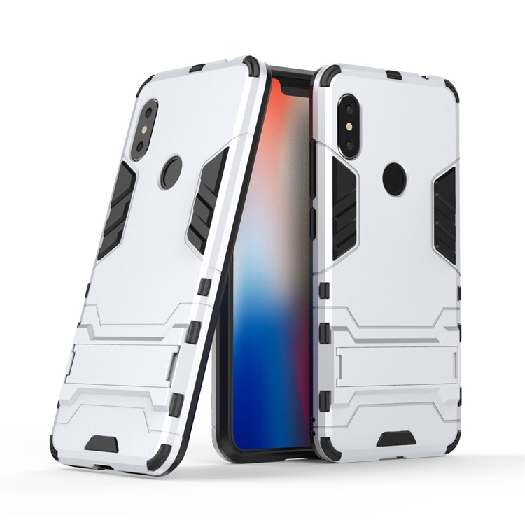 Cool Guard Plastic TPU Hybrid Protection Phone Case with Kickstand for Xiaomi Redmi Note 6 Pro - White-1