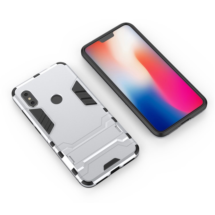 Cool Guard Plastic TPU Hybrid Protection Phone Case with Kickstand for Xiaomi Redmi Note 6 Pro - White-3