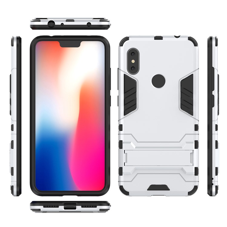 Cool Guard Plastic TPU Hybrid Protection Phone Case with Kickstand for Xiaomi Redmi Note 6 Pro - White-4