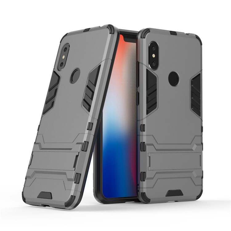 Cool Guard Plastic TPU Hybrid Mobile Phone Casing with Kickstand for Xiaomi Redmi Note 6 Pro - Grey-1