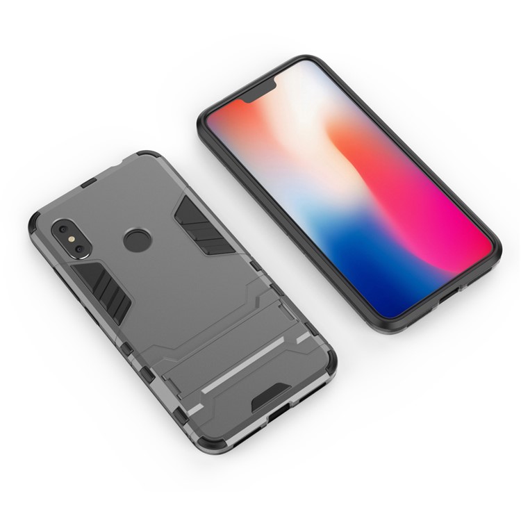 Cool Guard Plastic TPU Hybrid Mobile Phone Casing with Kickstand for Xiaomi Redmi Note 6 Pro - Grey-3