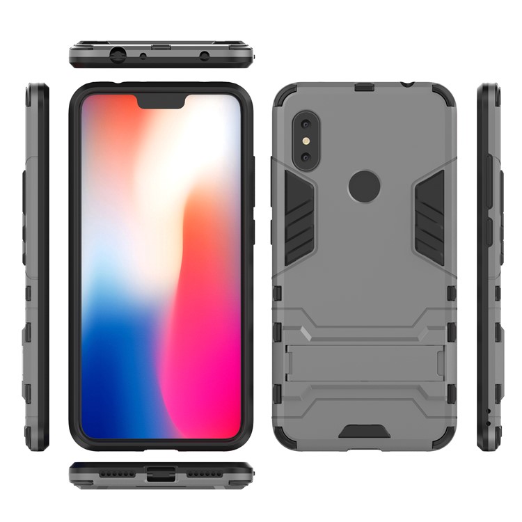 Cool Guard Plastic TPU Hybrid Mobile Phone Casing with Kickstand for Xiaomi Redmi Note 6 Pro - Grey-4