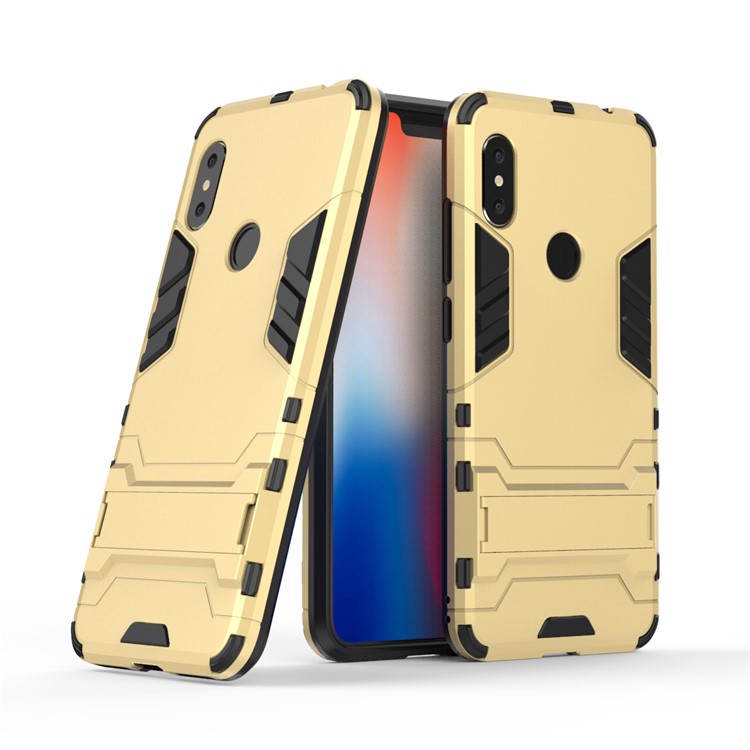 Cool Guard Plastic TPU Hybrid Cellphone Cover Shell with Kickstand for Xiaomi Redmi Note 6 Pro - Gold-1