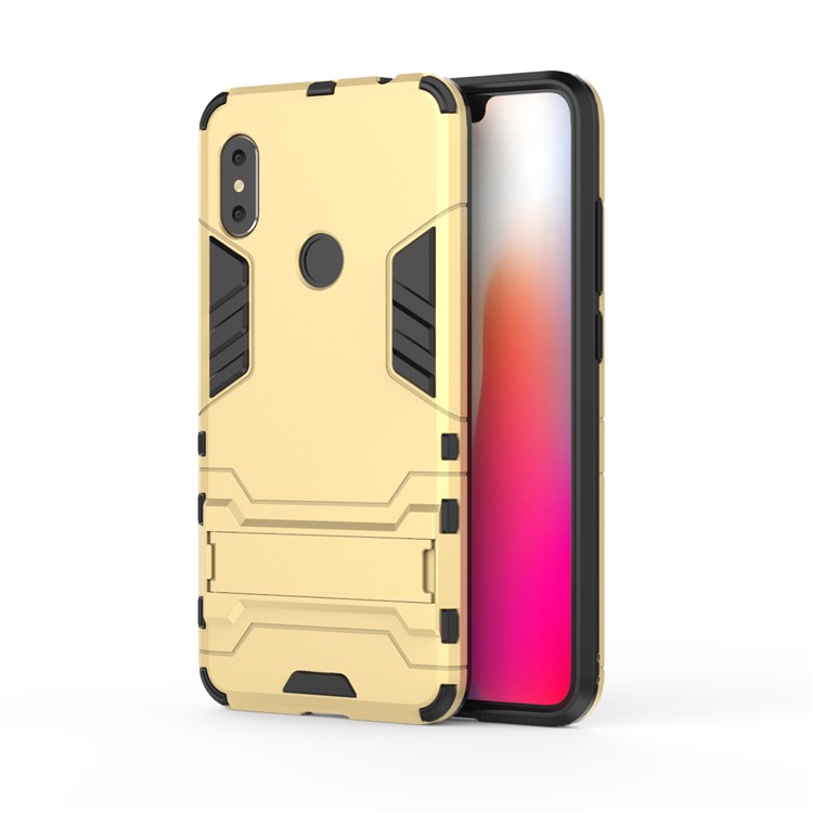 Cool Guard Plastic TPU Hybrid Cellphone Cover Shell with Kickstand for Xiaomi Redmi Note 6 Pro - Gold-2