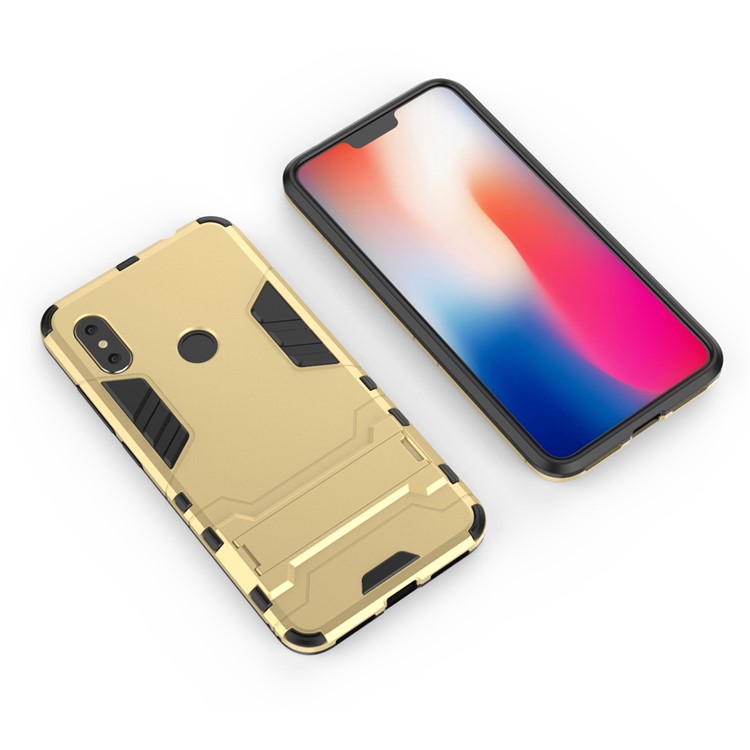 Cool Guard Plastic TPU Hybrid Cellphone Cover Shell with Kickstand for Xiaomi Redmi Note 6 Pro - Gold-3