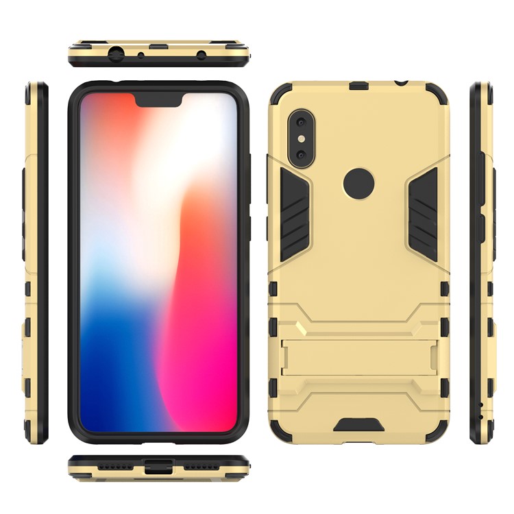 Cool Guard Plastic TPU Hybrid Cellphone Cover Shell with Kickstand for Xiaomi Redmi Note 6 Pro - Gold-4