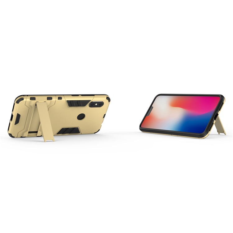 Cool Guard Plastic TPU Hybrid Cellphone Cover Shell with Kickstand for Xiaomi Redmi Note 6 Pro - Gold-5