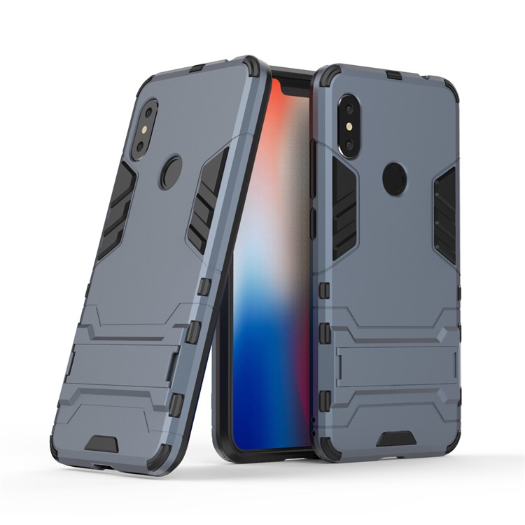 Cool Guard Plastic TPU Hybrid Phone Case with Kickstand for Xiaomi Redmi Note 6 Pro - Dark Blue-1