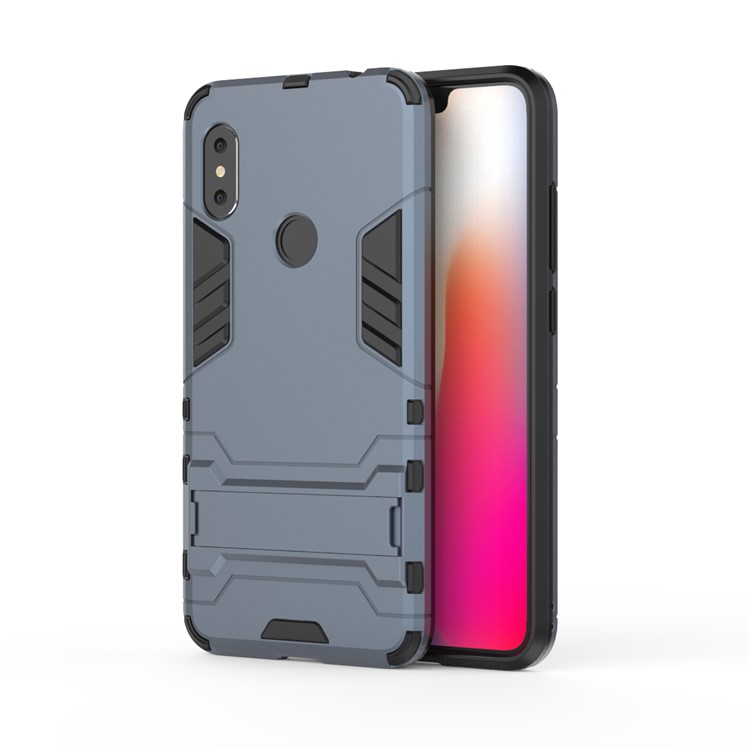Cool Guard Plastic TPU Hybrid Phone Case with Kickstand for Xiaomi Redmi Note 6 Pro - Dark Blue-2