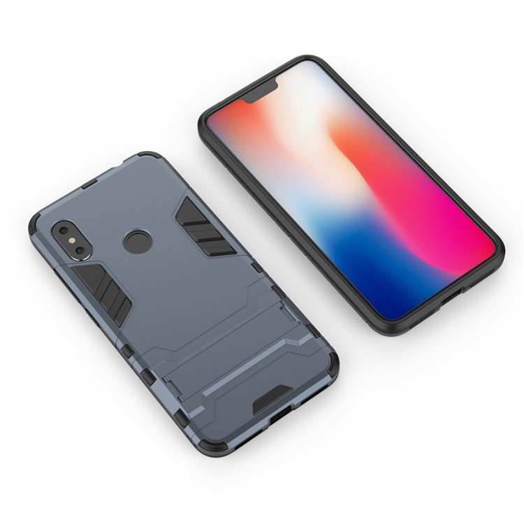 Cool Guard Plastic TPU Hybrid Phone Case with Kickstand for Xiaomi Redmi Note 6 Pro - Dark Blue-3