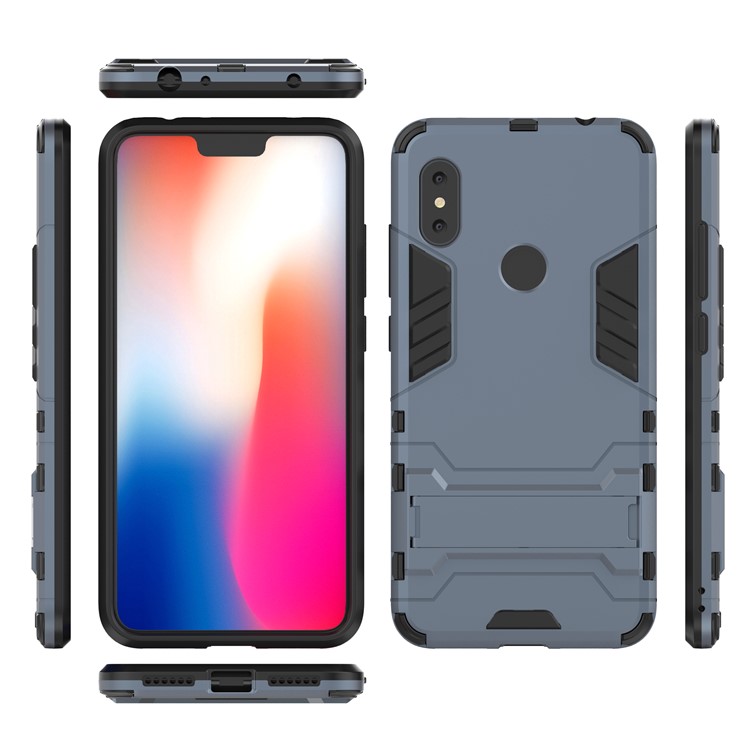 Cool Guard Plastic TPU Hybrid Phone Case with Kickstand for Xiaomi Redmi Note 6 Pro - Dark Blue-4
