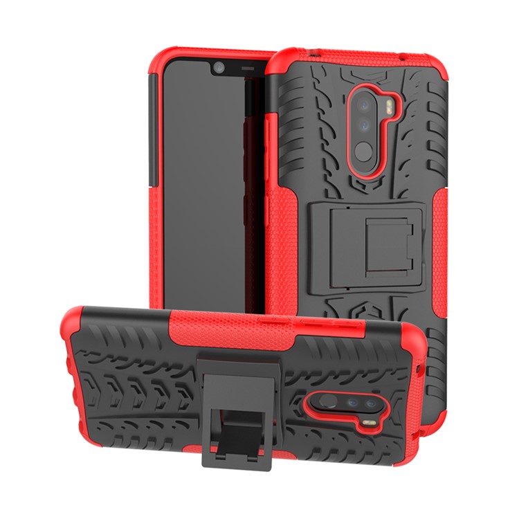 Anti-slip PC + TPU Hybrid Shell with Kickstand for Xiaomi Pocophone F1 / Poco F1 in India - Red-1