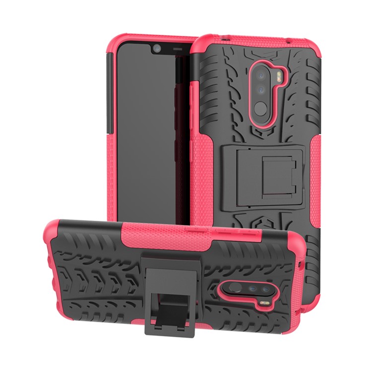 Anti-slip PC + TPU Hybrid Phone Case with Kickstand for Xiaomi Pocophone F1 / Poco F1 in India - Rose-1