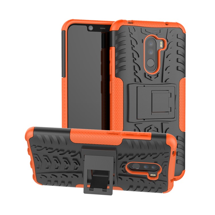 Anti-slip PC + TPU Combo Case with Kickstand for Xiaomi Pocophone F1 / Poco F1 in India - Orange-1