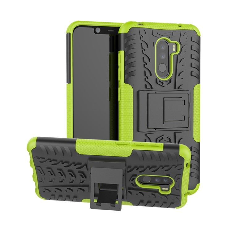 Anti-slip PC + TPU Hybrid Protection Case with Kickstand for Xiaomi Pocophone F1 / Poco F1 in India - Green-1