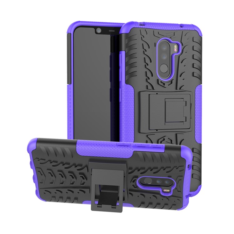 Anti-slip PC + TPU Combo Cover Case with Kickstand for Xiaomi Pocophone F1 / Poco F1 in India - Purple-1