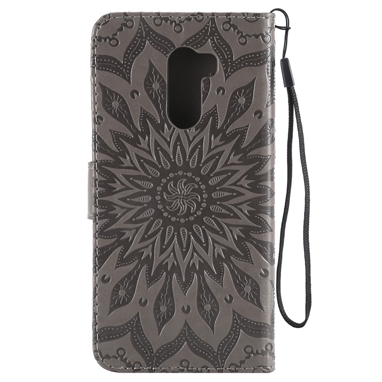 Leather Wallet Case for Xiaomi Pocophone F1 / Poco F1 (India) | Imprint Sunflower | Stand - Grey-3