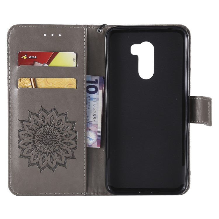 Leather Wallet Case for Xiaomi Pocophone F1 / Poco F1 (India) | Imprint Sunflower | Stand - Grey-4