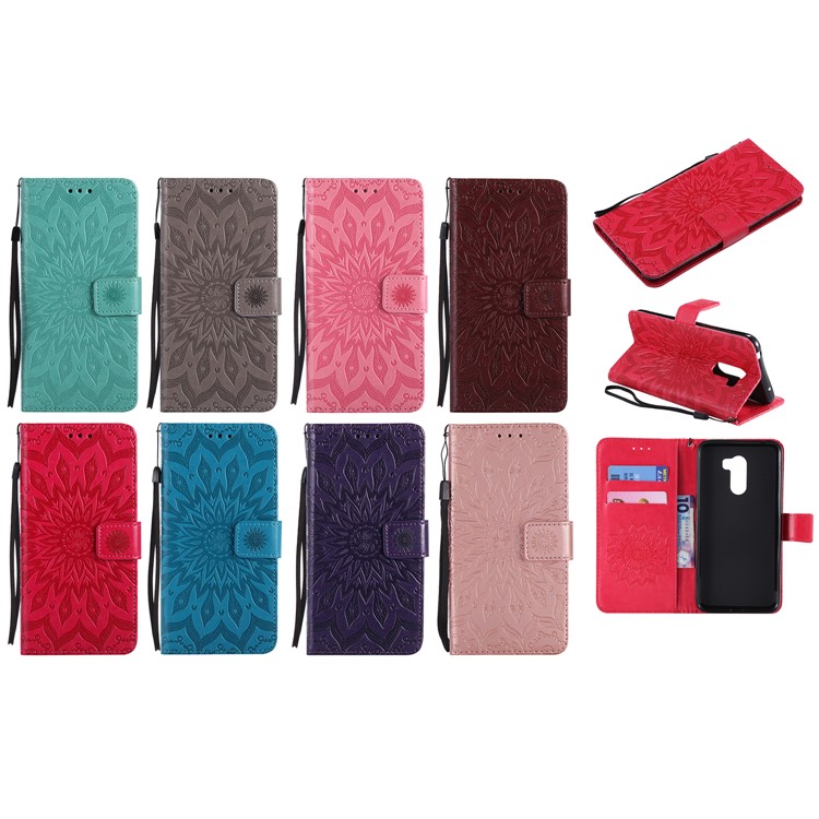 Leather Wallet Cover for Xiaomi Pocophone F1 / Poco F1 (India) | Imprint Sunflower | Stand - Red-10