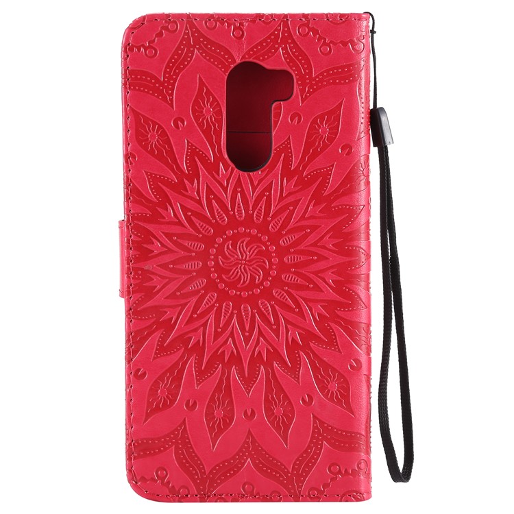 Leather Wallet Cover for Xiaomi Pocophone F1 / Poco F1 (India) | Imprint Sunflower | Stand - Red-3