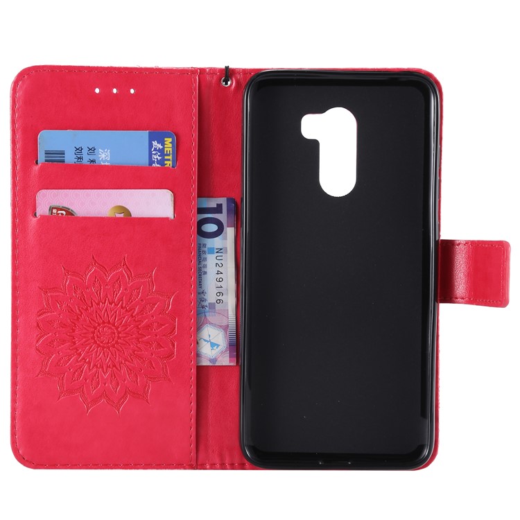 Leather Wallet Cover for Xiaomi Pocophone F1 / Poco F1 (India) | Imprint Sunflower | Stand - Red-4