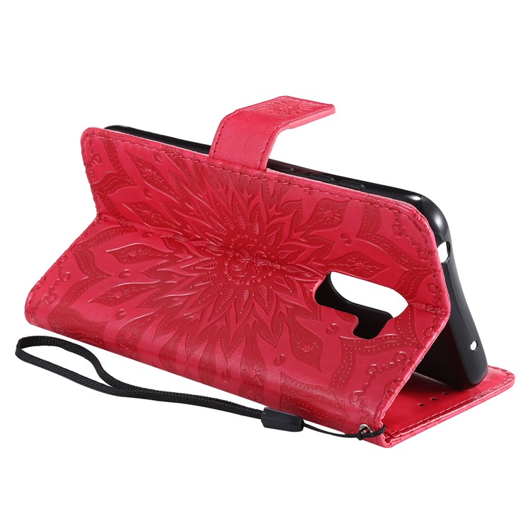 Leather Wallet Cover for Xiaomi Pocophone F1 / Poco F1 (India) | Imprint Sunflower | Stand - Red-7