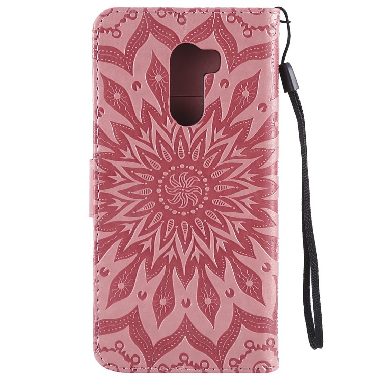 Leather Wallet Flip Casing for Xiaomi Pocophone F1 / Poco F1 (India) | Imprint Sunflower | Stand - Pink-3