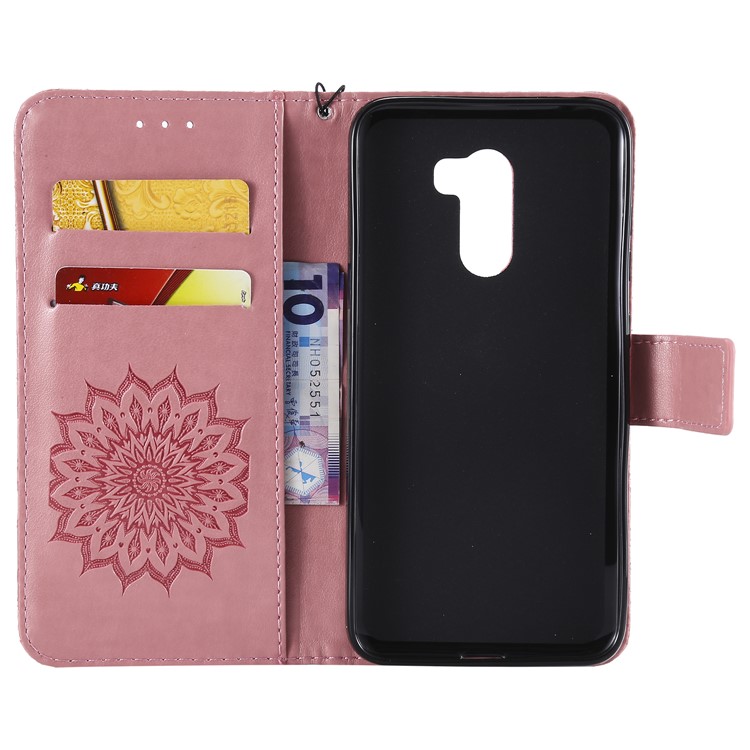 Leather Wallet Flip Casing for Xiaomi Pocophone F1 / Poco F1 (India) | Imprint Sunflower | Stand - Pink-4