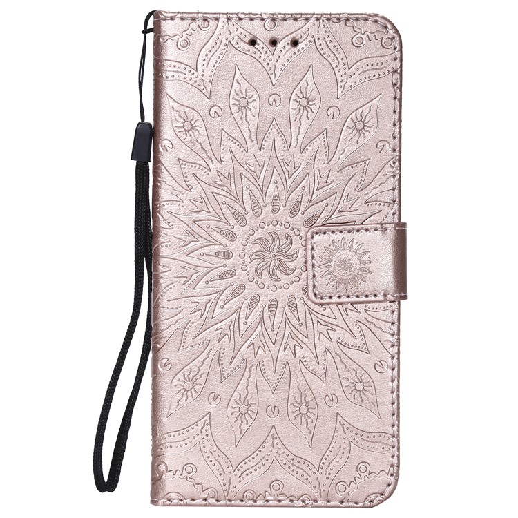 Leather Wallet Protective Cover for Xiaomi Pocophone F1 / Poco F1 (India) | Imprint Sunflower | Stand - Rose Gold-2