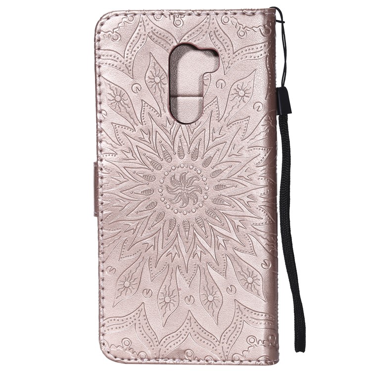 Leather Wallet Protective Cover for Xiaomi Pocophone F1 / Poco F1 (India) | Imprint Sunflower | Stand - Rose Gold-3