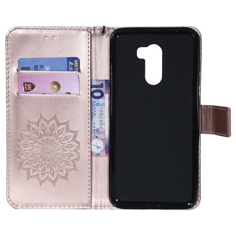 Leather Wallet Protective Cover for Xiaomi Pocophone F1 / Poco F1 (India) | Imprint Sunflower | Stand - Rose Gold-4