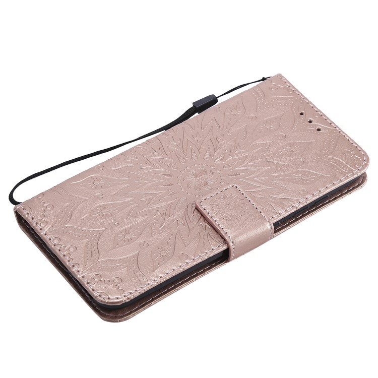 Leather Wallet Protective Cover for Xiaomi Pocophone F1 / Poco F1 (India) | Imprint Sunflower | Stand - Rose Gold-5