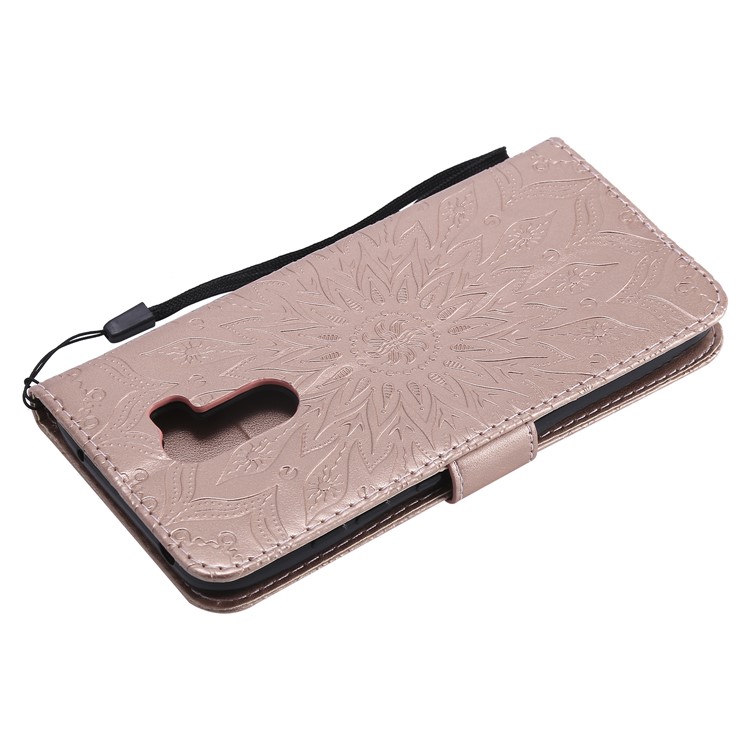 Leather Wallet Protective Cover for Xiaomi Pocophone F1 / Poco F1 (India) | Imprint Sunflower | Stand - Rose Gold-6