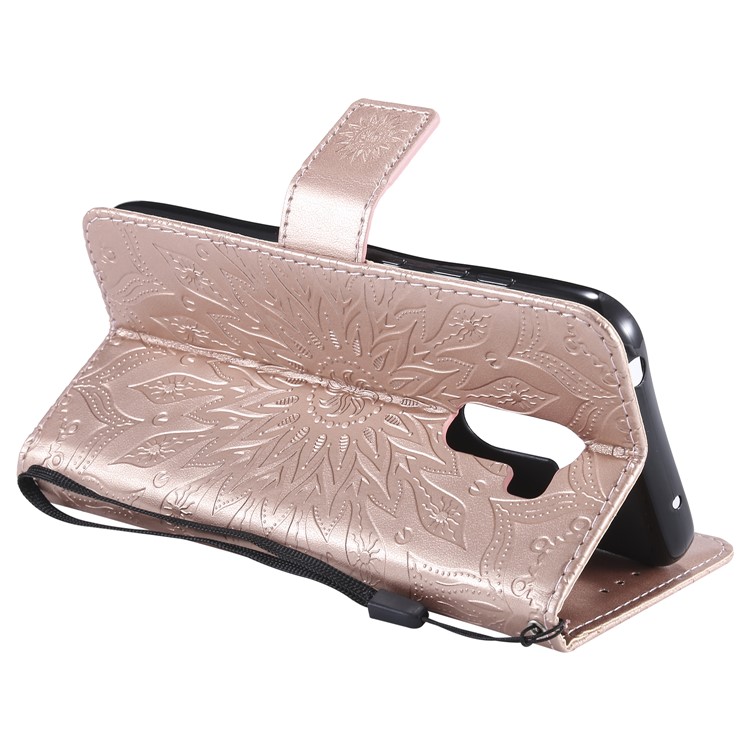 Leather Wallet Protective Cover for Xiaomi Pocophone F1 / Poco F1 (India) | Imprint Sunflower | Stand - Rose Gold-7