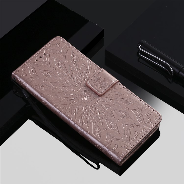 Leather Wallet Protective Cover for Xiaomi Pocophone F1 / Poco F1 (India) | Imprint Sunflower | Stand - Rose Gold-9