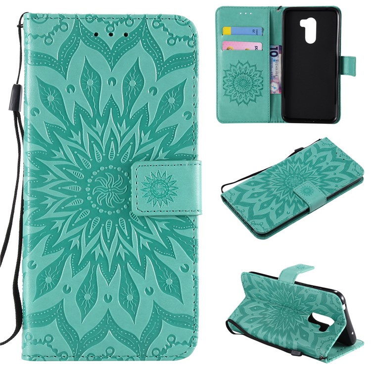 Leather Wallet Shell for Xiaomi Pocophone F1 / Poco F1 (India) | Imprint Sunflower | Stand - Green-1