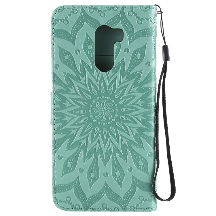 Leather Wallet Shell for Xiaomi Pocophone F1 / Poco F1 (India) | Imprint Sunflower | Stand - Green-3