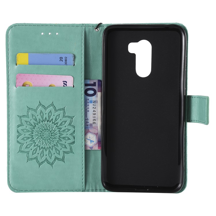 Leather Wallet Shell for Xiaomi Pocophone F1 / Poco F1 (India) | Imprint Sunflower | Stand - Green-4