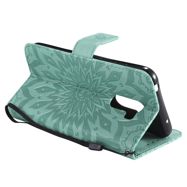 Leather Wallet Shell for Xiaomi Pocophone F1 / Poco F1 (India) | Imprint Sunflower | Stand - Green-7