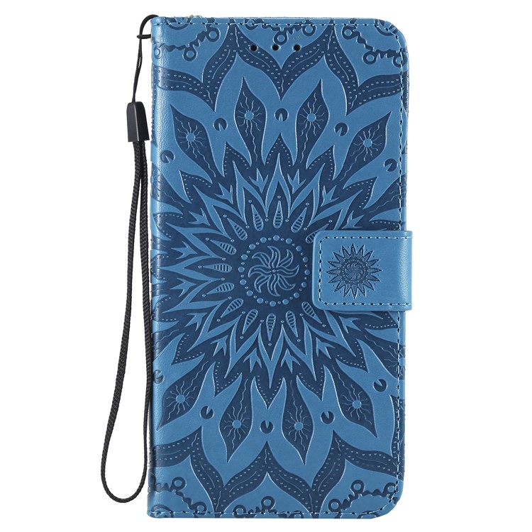 Leather Wallet Mobile Cover for Xiaomi Pocophone F1 / Poco F1 (India) | Imprint Sunflower | Stand - Blue-2